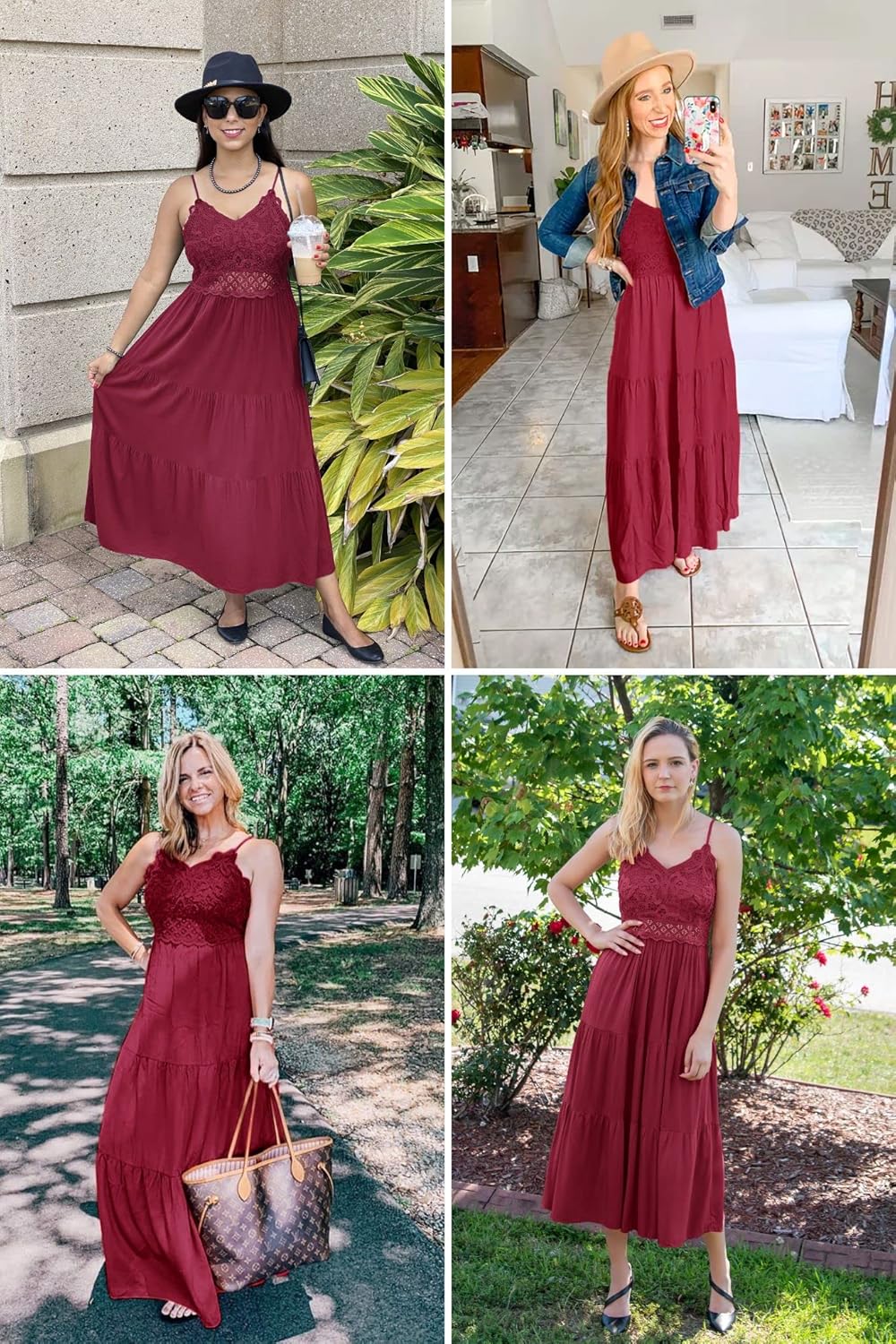 Dokuritu Women's Beach Crochet Lace Maxi Dress Solid Color Summer Vacation Spaghetti Strap Long Dress 2024