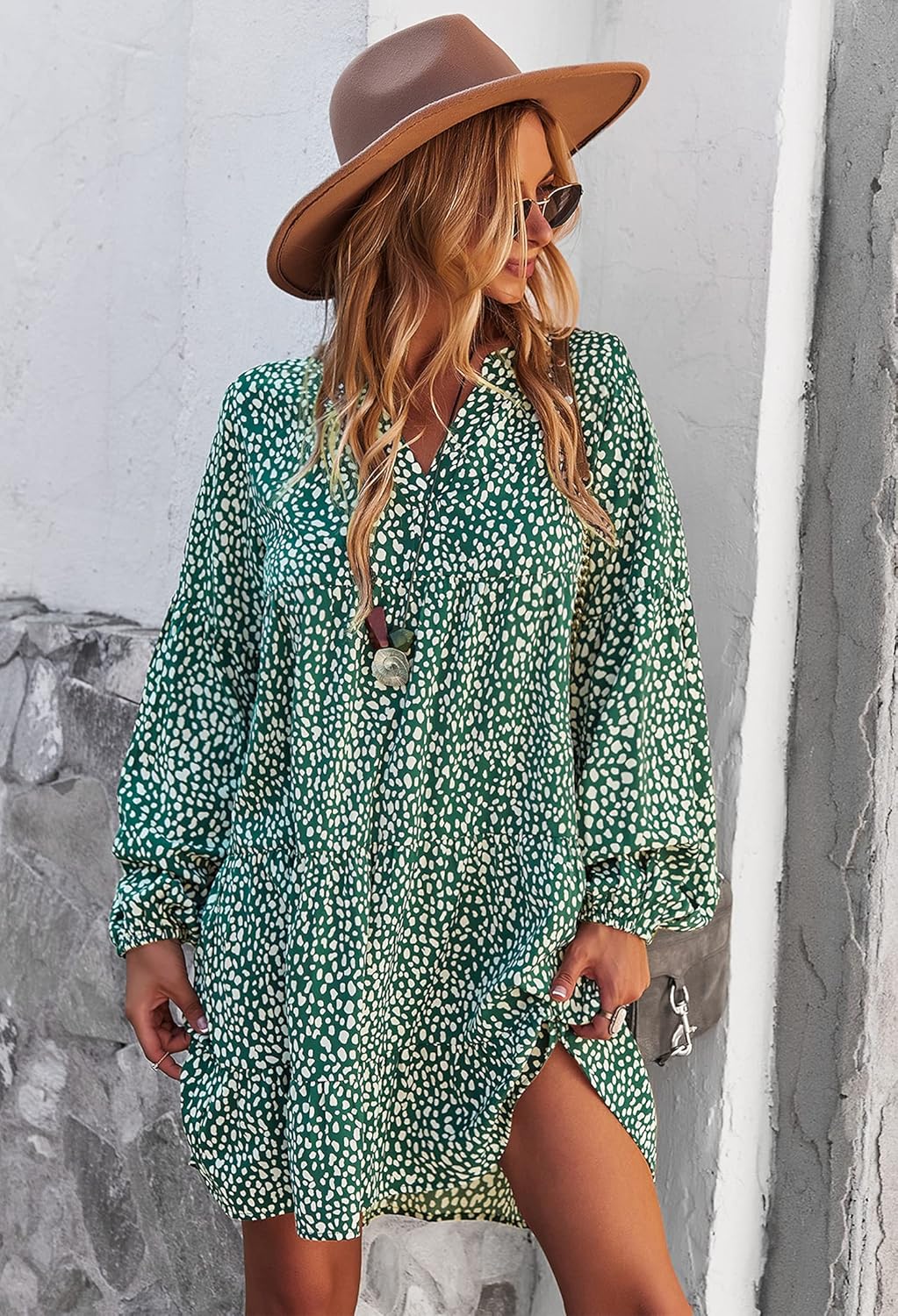 CCTOO Women's Summer Dresses Casual V Neck Button Down 3/4 Sleeve Floral Print Loose Flowy Shirt Dress