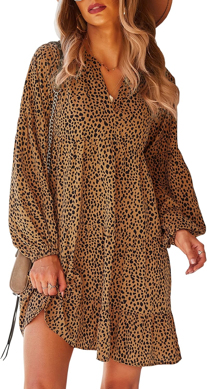 CCTOO Women's Summer Dresses Casual V Neck Button Down 3/4 Sleeve Floral Print Loose Flowy Shirt Dress