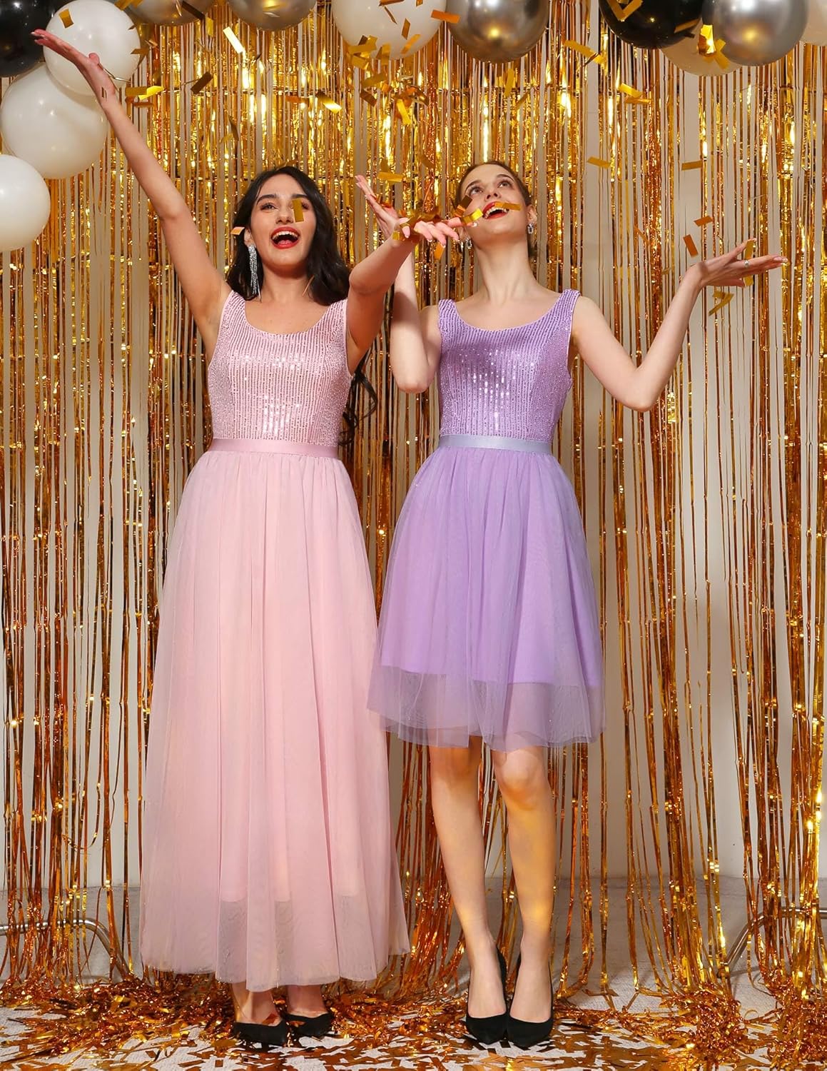 BeryLove Sequin Dress for Woman Vintage A Line Wedding Formal Swing Mesh Dress Sleeveless Cocktail Maxi Gowns