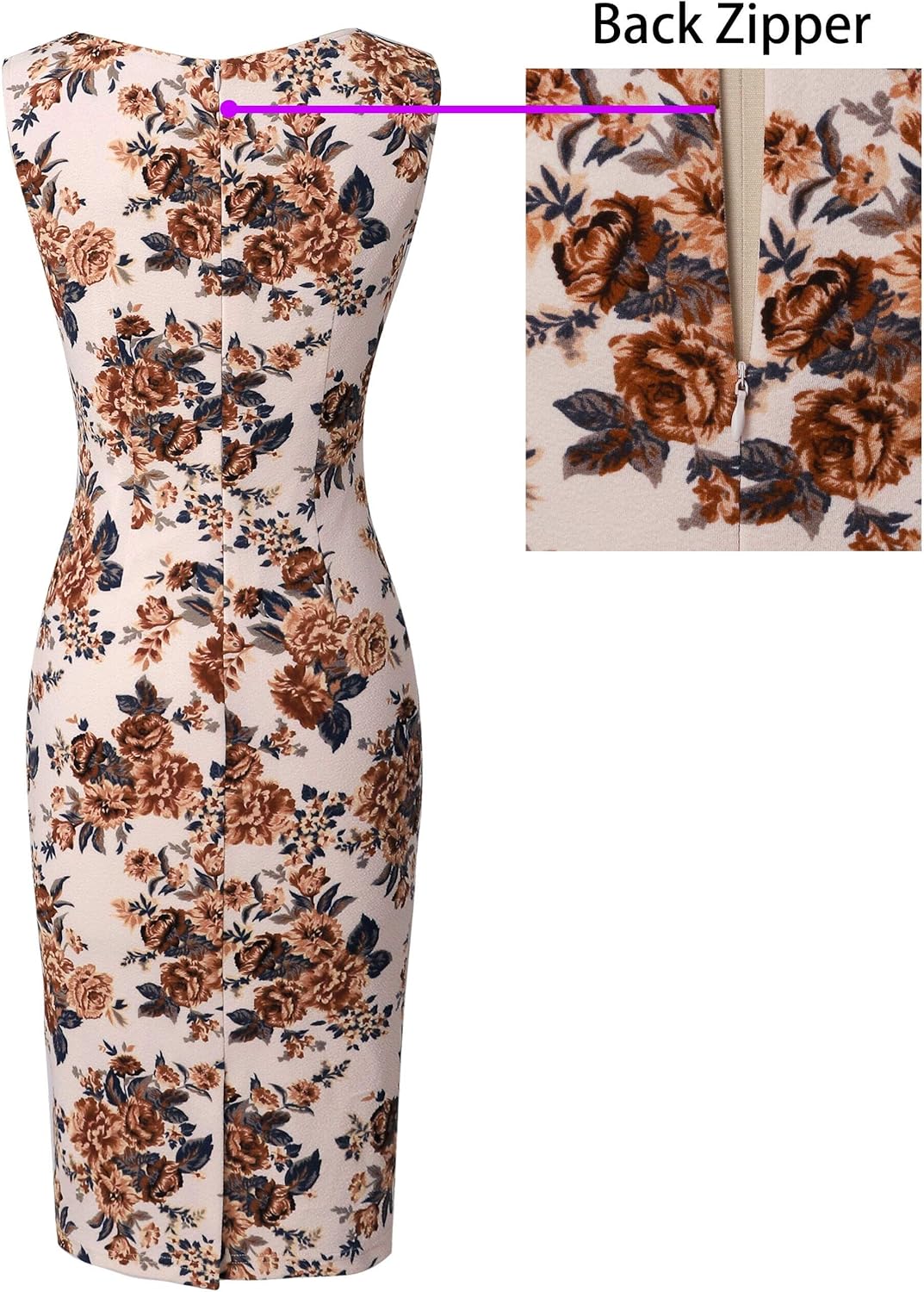VFSHOW Womens Elegant Slim Front Zipper up Work Business Office Party Sheath Dress