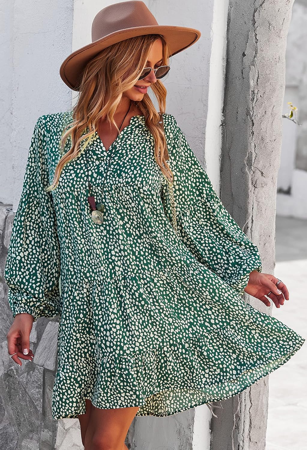CCTOO Women's Summer Dresses Casual V Neck Button Down 3/4 Sleeve Floral Print Loose Flowy Shirt Dress