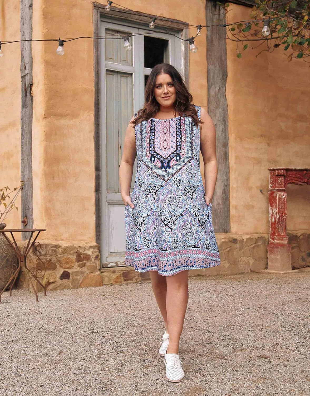 Summer Dresses for Women Beach Boho Sleeveless Vintage Floral Flowy Pocket Tshirt Tank Sundresses
