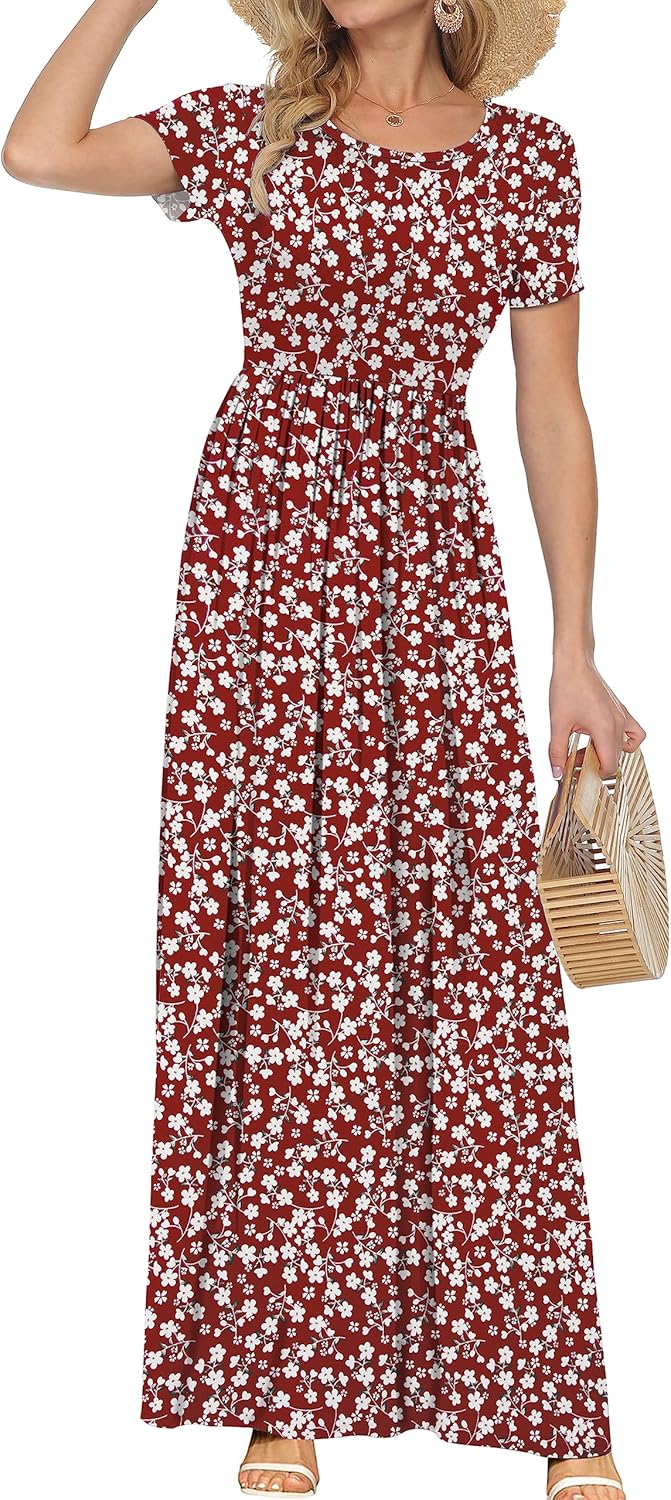 AUSELILY Women's Short Sleeve Loose Plain Casual Long Maxi Dresses for Women 2025