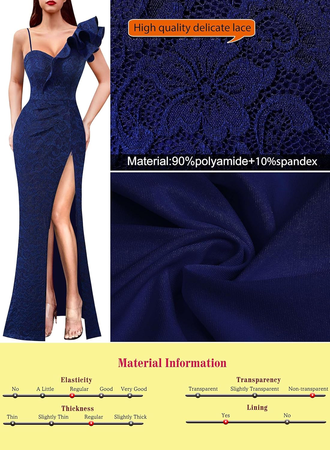 VFSHOW Womens Ruffle One Shoulder Strap Ruched Formal Prom Wedding Maxi Dress V Neck Elegant Split Cocktail Evening Long Gown