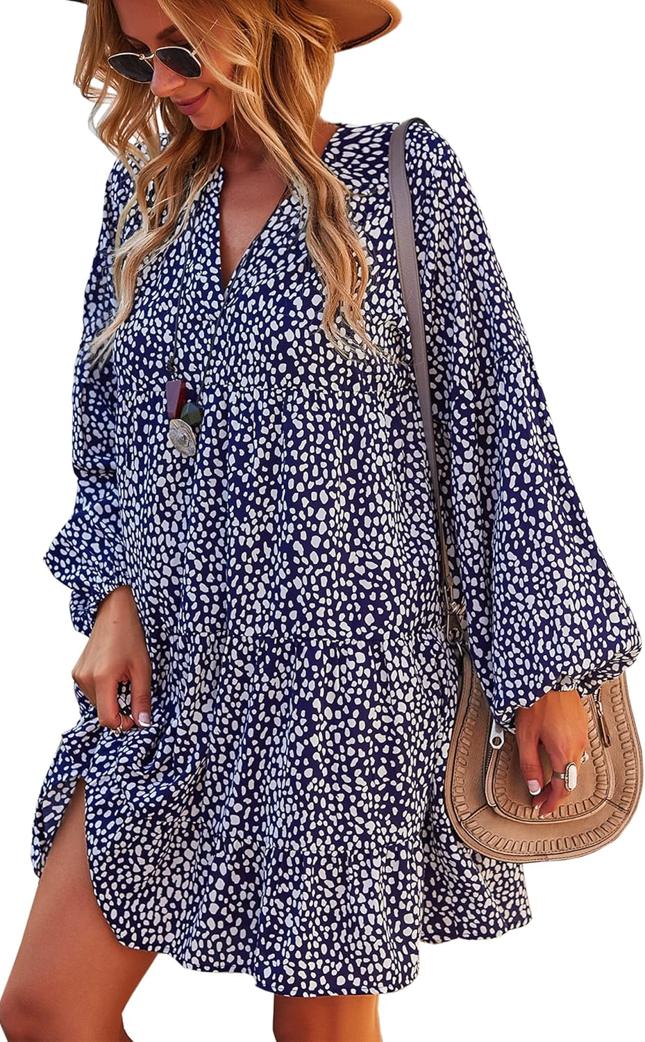 CCTOO Women's Summer Dresses Casual V Neck Button Down 3/4 Sleeve Floral Print Loose Flowy Shirt Dress