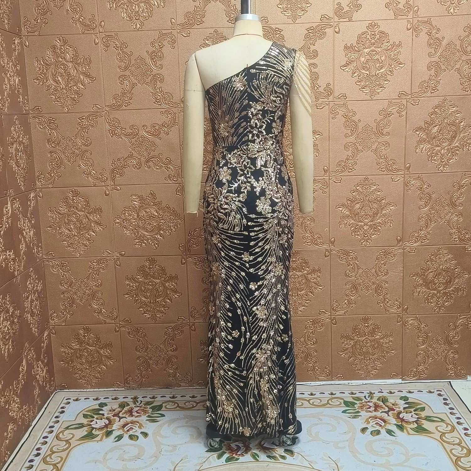 Cololura Women Sequin Elegant Sexy One Shoulder Tassel Mermaid Bodycon Cocktail Evening Dress