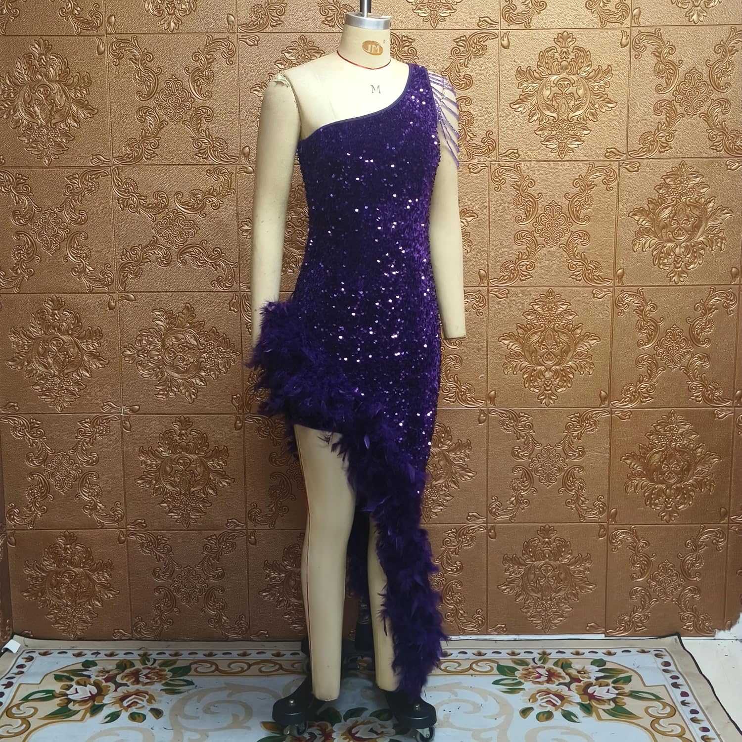 Cololura Women Sequin Elegant Sexy Tassels One Shoulder Mermaid Bodycon Cocktail Evening Midi Party Formal Dress