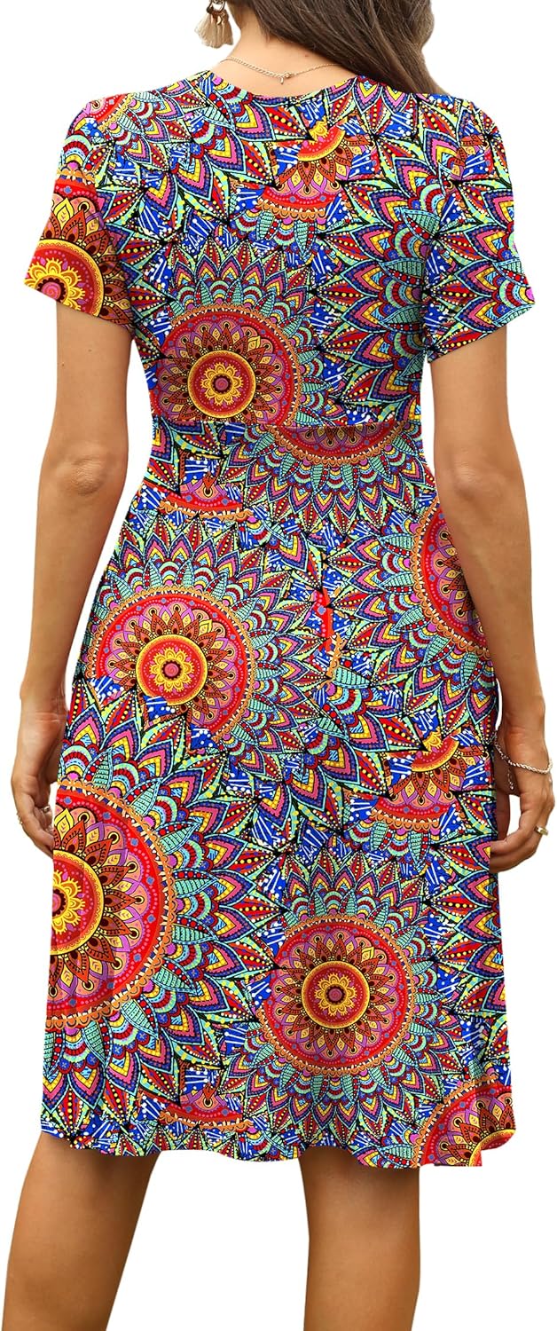 WEACZZY Women's Summer Short Sleeve Casual Dresses V-Neck Floral Party Dress with Pockets