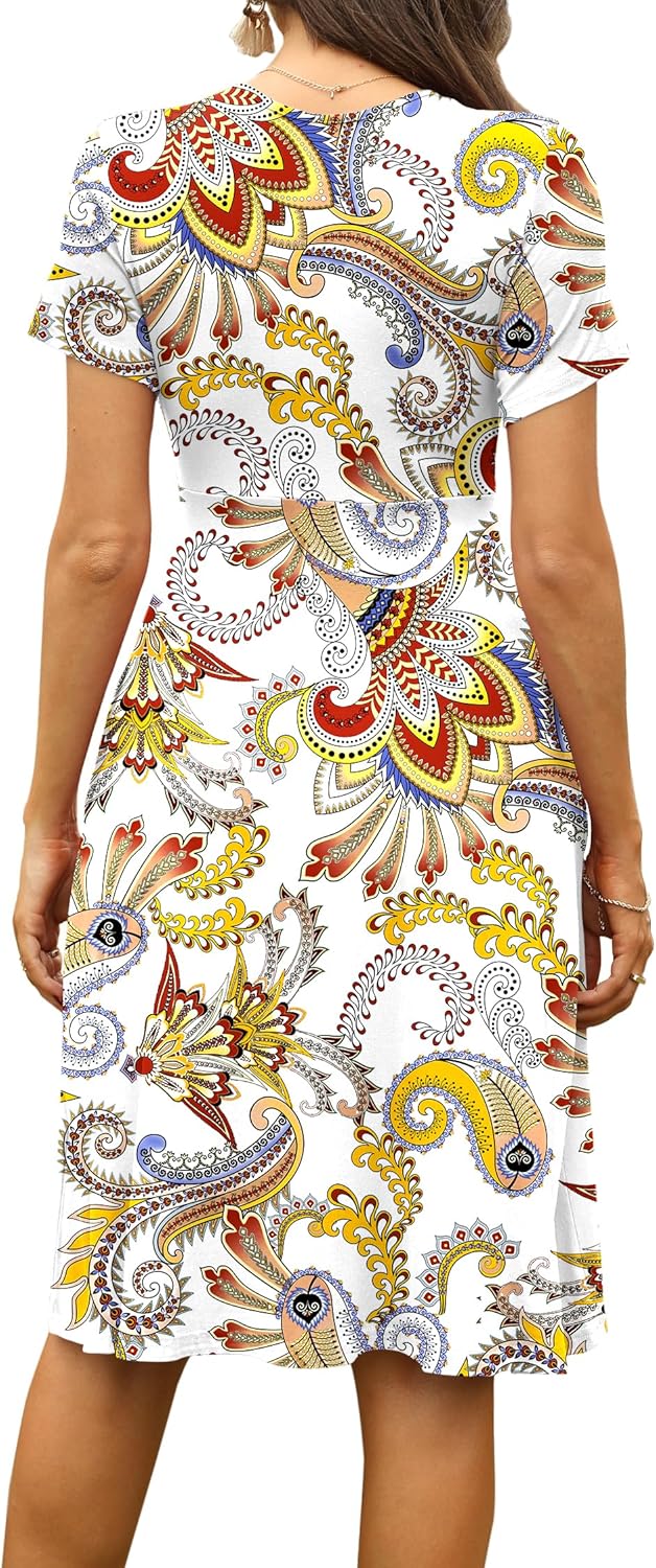 WEACZZY Women's Summer Short Sleeve Casual Dresses V-Neck Floral Party Dress with Pockets