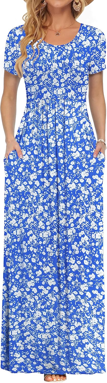 AUSELILY Women's Short Sleeve Loose Plain Casual Long Maxi Dresses for Women 2025