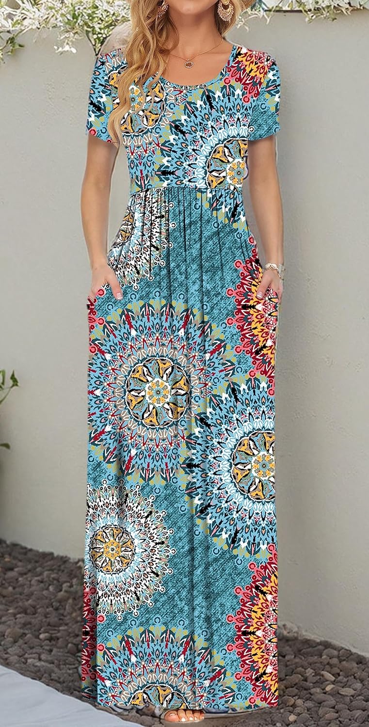 AUSELILY Women's Short Sleeve Loose Plain Casual Long Maxi Dresses for Women 2025