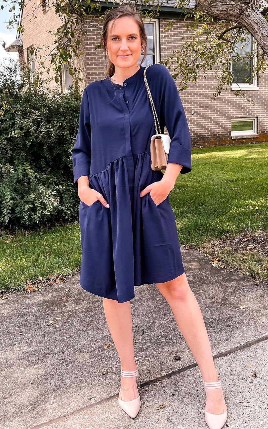 CCTOO Women's Summer Dresses Casual V Neck Button Down 3/4 Sleeve Floral Print Loose Flowy Shirt Dress