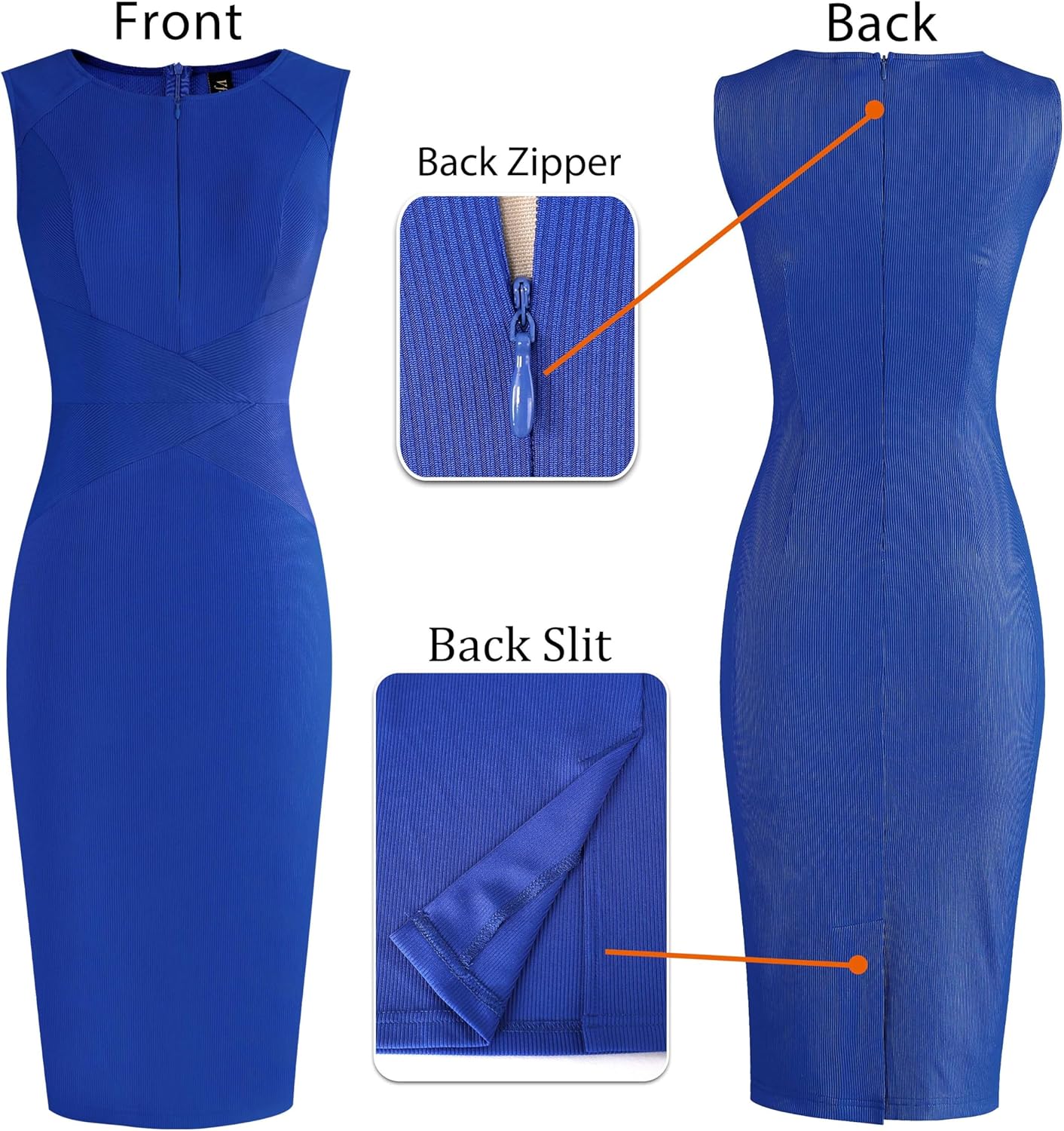 VFSHOW Womens Elegant Slim Front Zipper up Work Business Office Party Sheath Dress