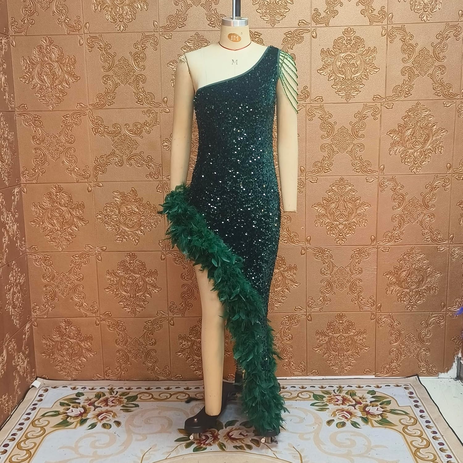 Cololura Women Sequin Elegant Sexy Tassels One Shoulder Mermaid Bodycon Cocktail Evening Midi Party Formal Dress