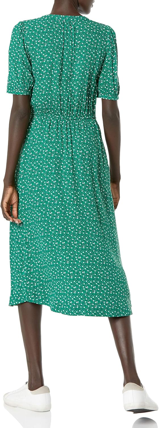 Amazon Essentials Women's Relaxed Fit Half-Sleeve Waisted Midi A-Line Dress