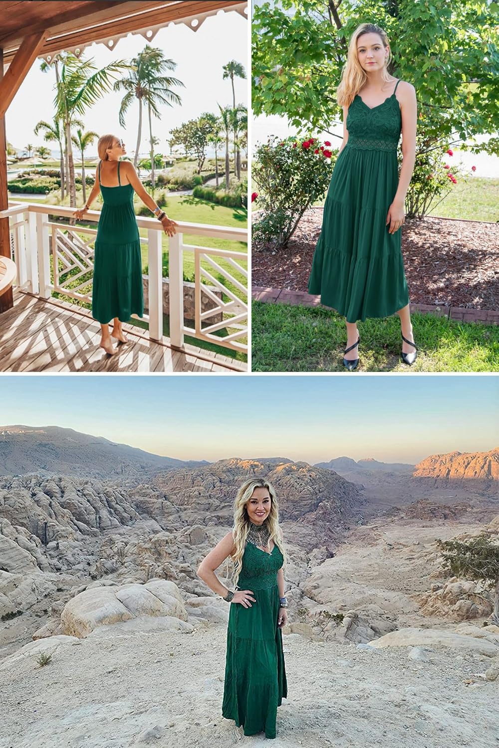 Dokuritu Women's Beach Crochet Lace Maxi Dress Solid Color Summer Vacation Spaghetti Strap Long Dress 2024