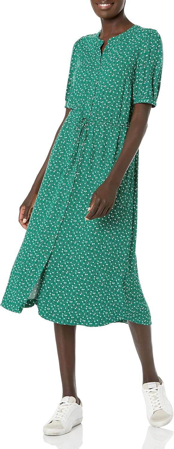 Amazon Essentials Women's Relaxed Fit Half-Sleeve Waisted Midi A-Line Dress