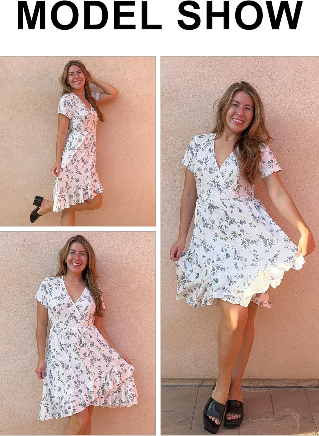 ULTRANICE Womens Summer Dresses Floral V Neck Ruffled Hem Spaghetti Spring Casual Beach Outfits Flowy Wrap Sun Dress