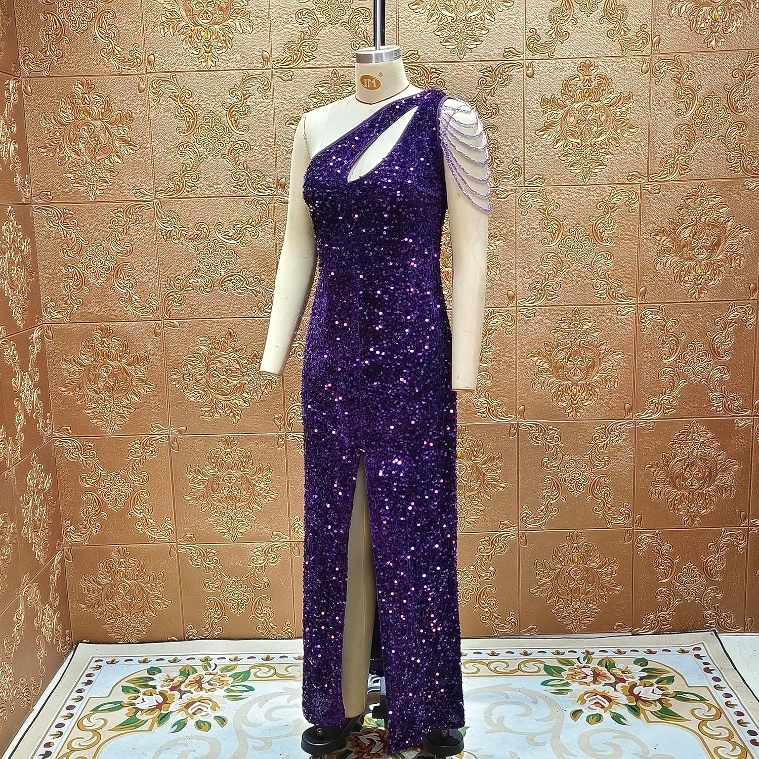 Cololura Women Sequin Elegant Sexy One Shoulder Tassel Mermaid Bodycon Cocktail Evening Dress