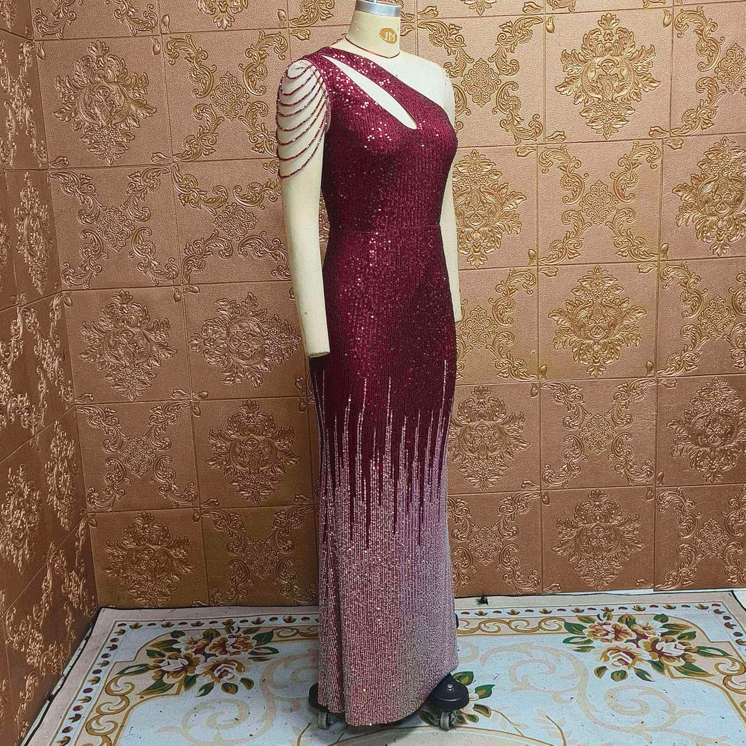 Cololura Women Sequin Elegant Sexy One Shoulder Tassel Mermaid Bodycon Cocktail Evening Dress
