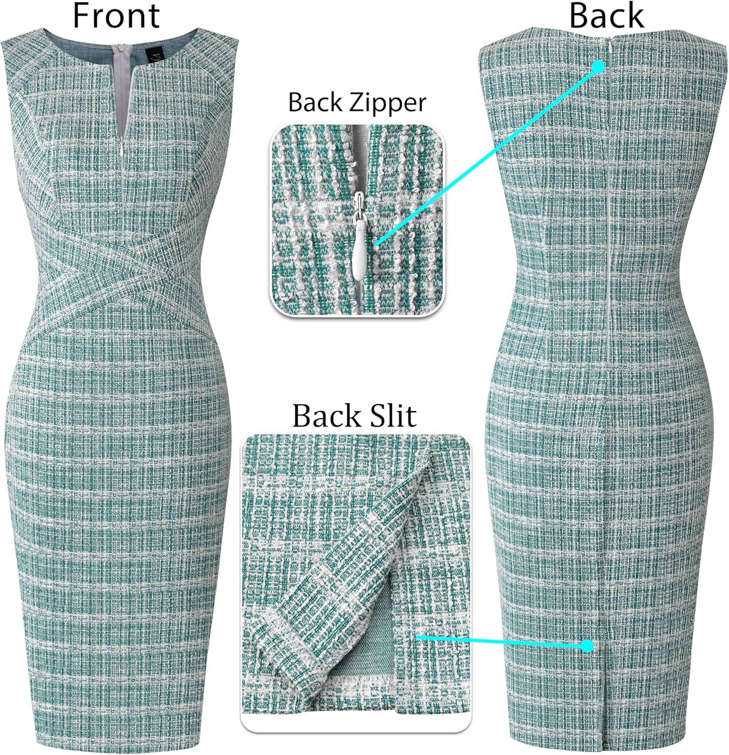 VFSHOW Womens Elegant Slim Front Zipper up Work Business Office Party Sheath Dress