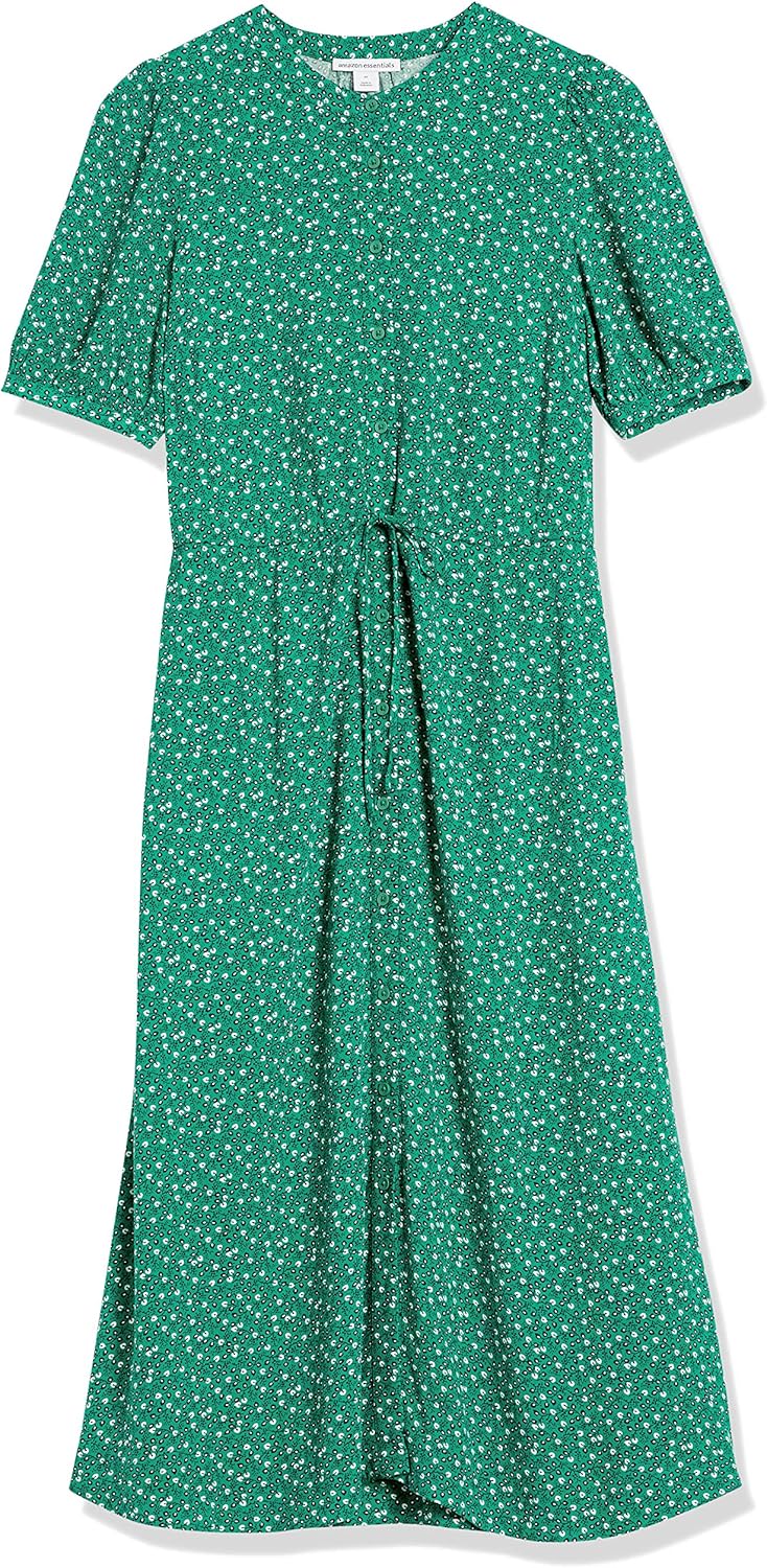 Amazon Essentials Women's Relaxed Fit Half-Sleeve Waisted Midi A-Line Dress