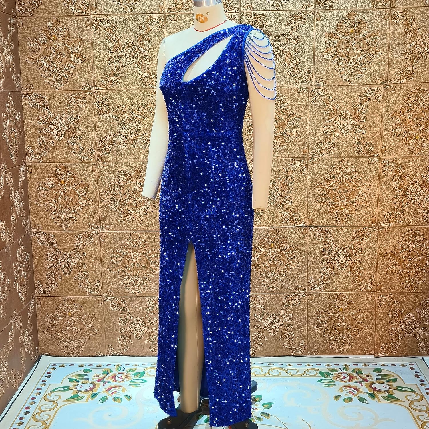 Cololura Women Sequin Elegant Sexy One Shoulder Tassel Mermaid Bodycon Cocktail Evening Dress