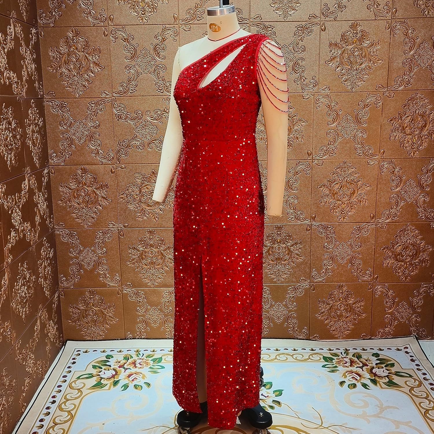 Cololura Women Sequin Elegant Sexy One Shoulder Tassel Mermaid Bodycon Cocktail Evening Dress