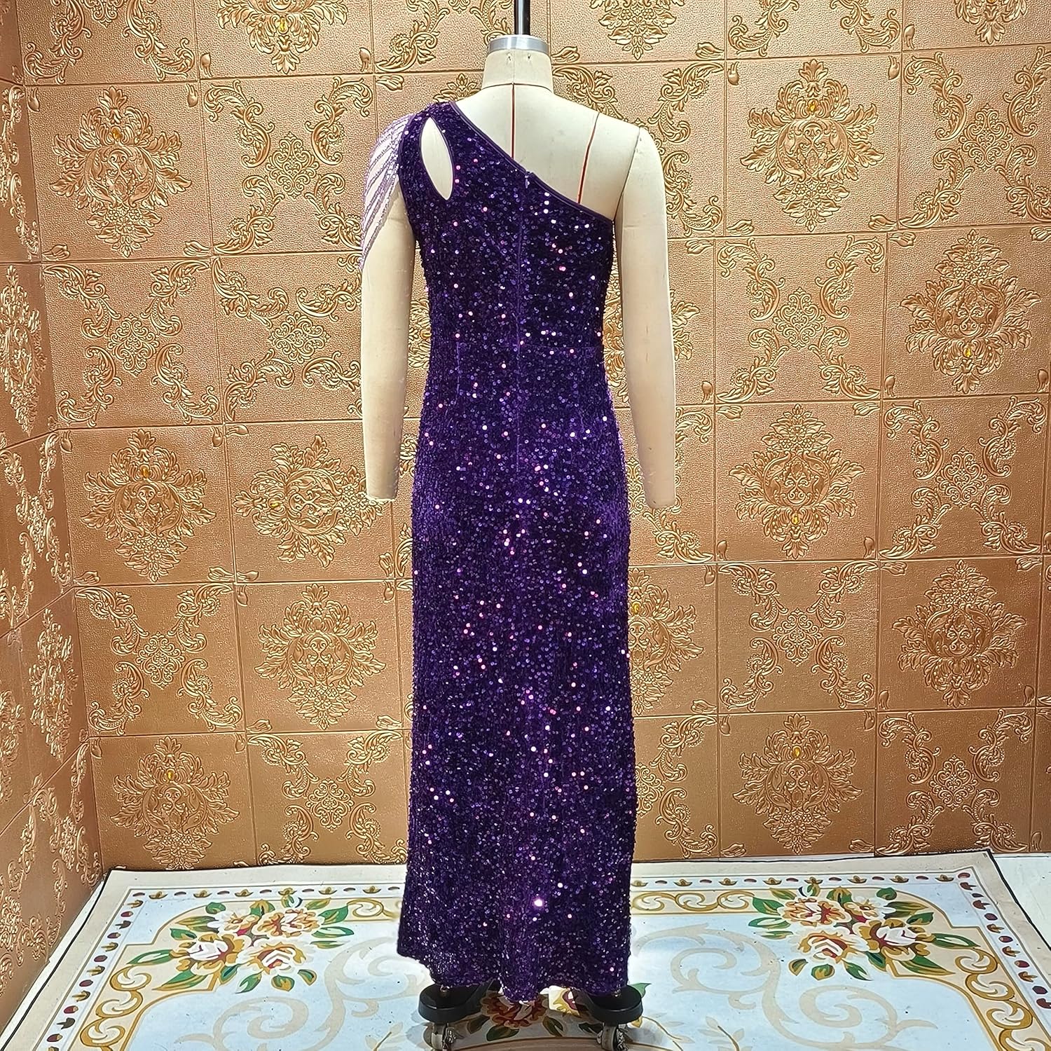 Cololura Women Sequin Elegant Sexy One Shoulder Tassel Mermaid Bodycon Cocktail Evening Dress