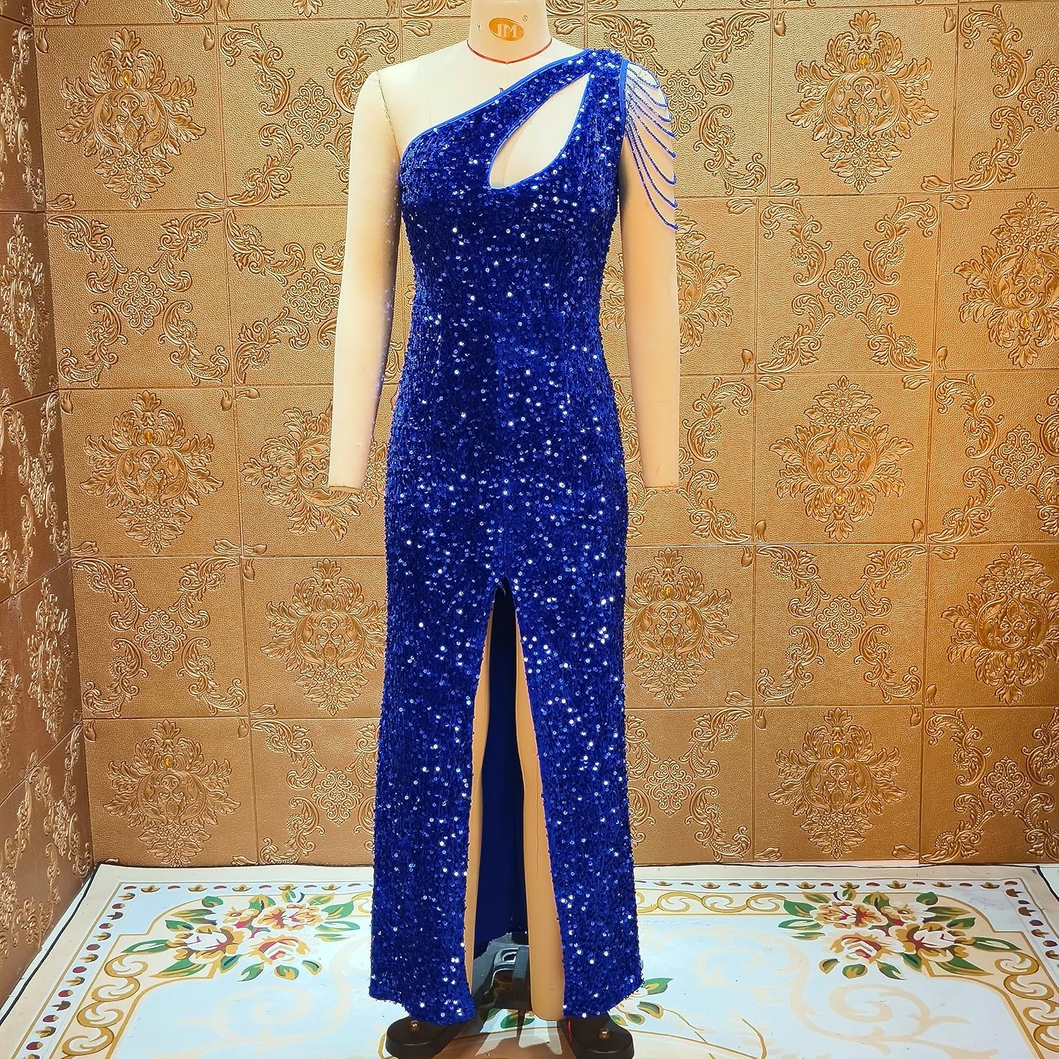 Cololura Women Sequin Elegant Sexy One Shoulder Tassel Mermaid Bodycon Cocktail Evening Dress