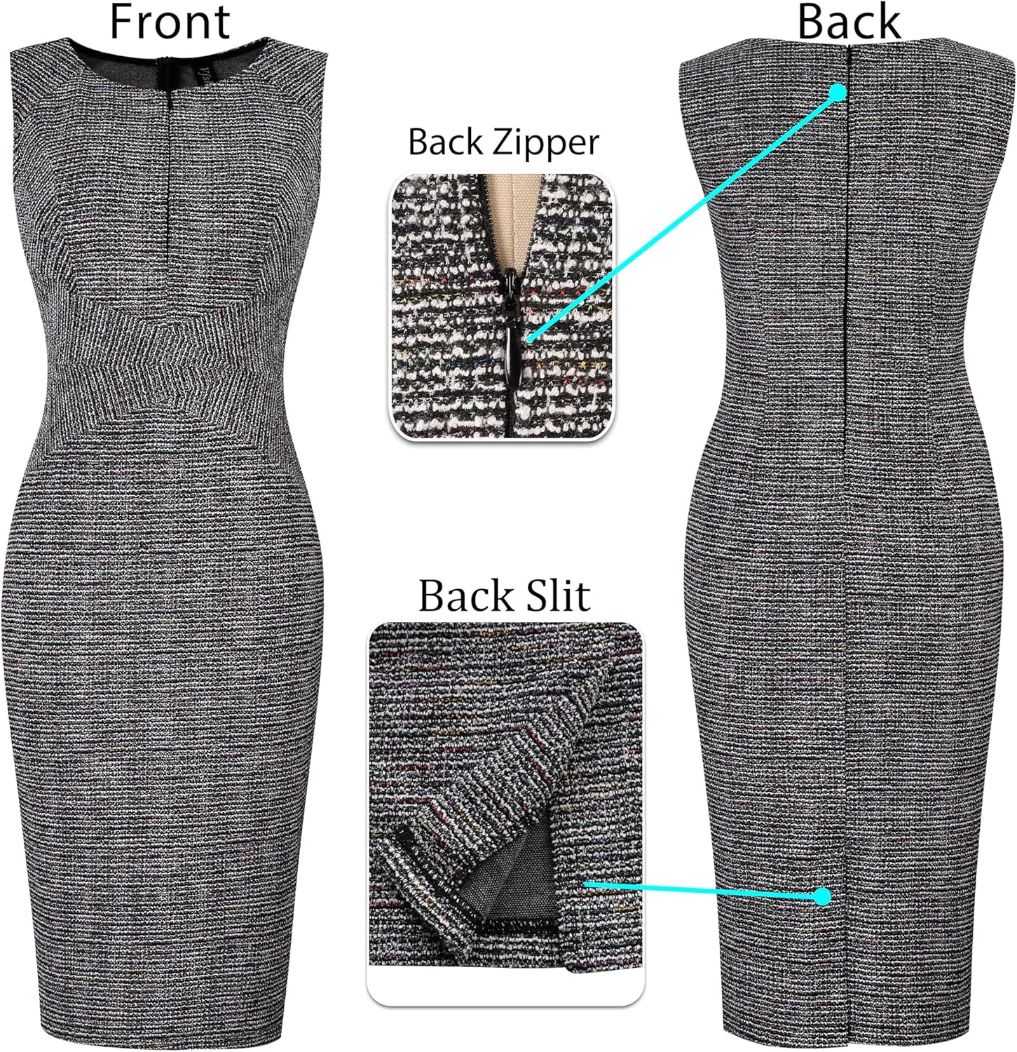 VFSHOW Womens Elegant Slim Front Zipper up Work Business Office Party Sheath Dress