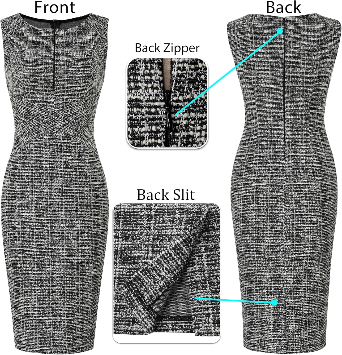 VFSHOW Womens Elegant Slim Front Zipper up Work Business Office Party Sheath Dress